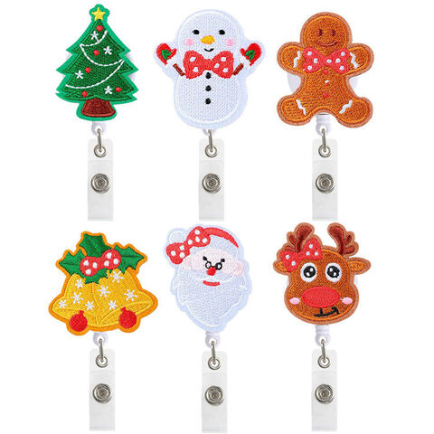 Venta de fábrica Insignia de Navidad de Papá Noel Enfermera Maestro de Escuela Insignia de Fieltro de Animales de Dibujos Animados Bordada con Carrete Retráctil