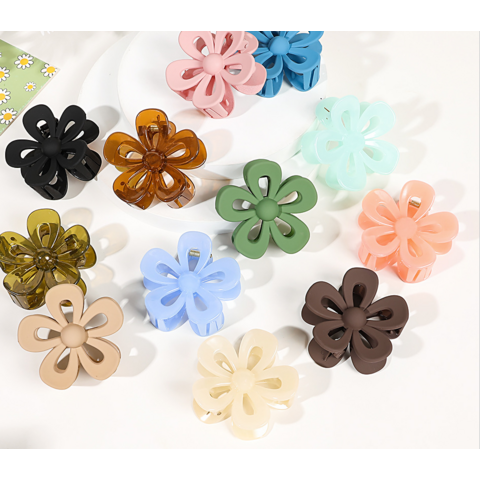 Atacado Coreano Café Bege Grande Grampo de Cabelo Flor de Gelatina Fosco Placa de Cabelo Clipe de Tubarão Acessórios de Cabelo for sale at factory direct price