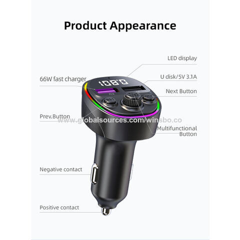66W Car Phone Charging Adapter Car Mp3 Player Bluetooth FM
