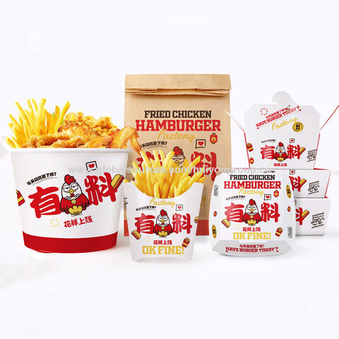 Cajas de papel para alimentos, cajas de cartón personalizadas para pollo frito, cajas desechables para llevar comida rápida caliente, embalaje para pollo frito con manos