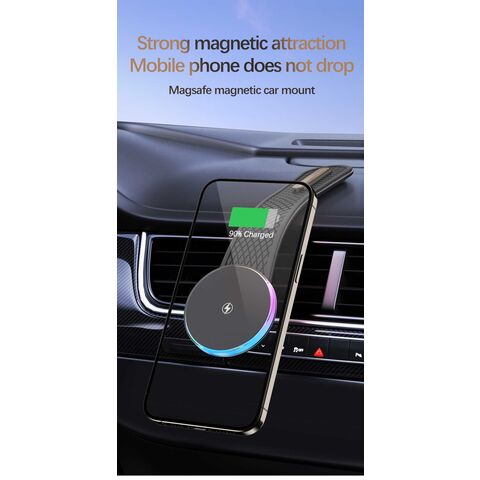 Pengisi daya nirkabel untuk mobil, dudukan ventilasi 15W, pengisian daya Cepat bercahaya, pengisian daya nirkabel mobil dengan magnet kuat for sale at factory direct price