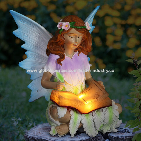 Ange Fée Statuette Avec La Lumière Solaire,Jardin Résine Ange