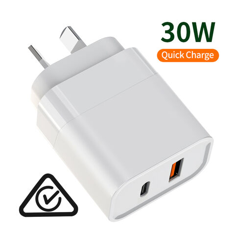 Cargador rápido GaN de 30W con puerto 1A1C, certificado SAA australiano for sale at factory direct price