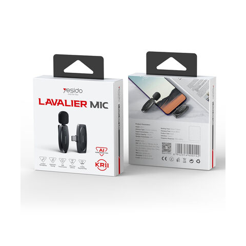 Microphone MEMS sans fil portable Yesido avec réduction du bruit, transmission sans fil, capture vocale à 360° et port de transmission Type-C
