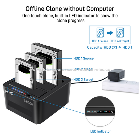 Estación de acoplamiento de disco duro de múltiples bahías para 2.5 3,5 pulgadas SATA HDD/SSD, capacidad de 24TB con función UASP Offline Cloner/Duplicador