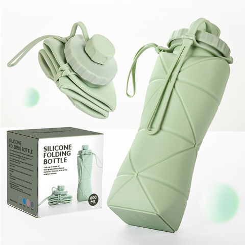 Bouteille d'eau pliable en silicone de grande capacité 600 ml, bouteille de voyage pliable pour les sports de camping, résistante à la chaleur, logo personnalisé for sale at factory direct price