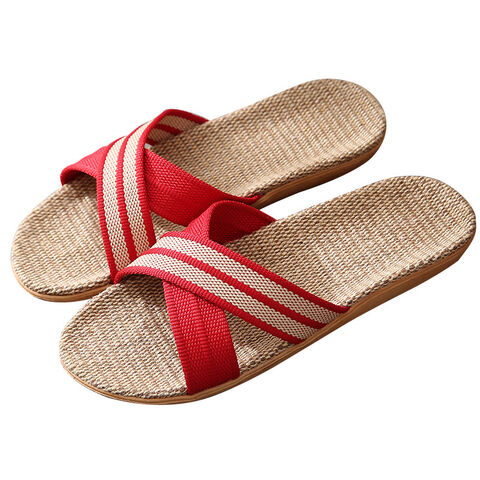 Sandalias de ratán de verano para parejas, alfombras de paja para interiores para hombres y mujeres, zapatillas de lino antideslizantes, zapatillas casuales
