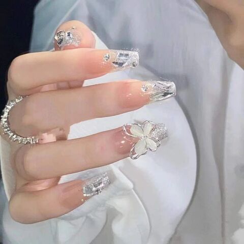 Künstliche Fingernägel zum Aufdrücken - Kaviar | Halbtransparent, kurze Mandelform, wiederverwendbar | 15 Größen - 30-teiliges Nagelset mit Kleber