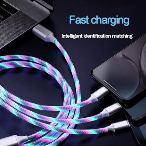 Mobile phone cables 3 in 1 Multi Light Up LED USB Charge Cable for iPhone Micro USB Type C Charging Cord 1m 2m 3/m