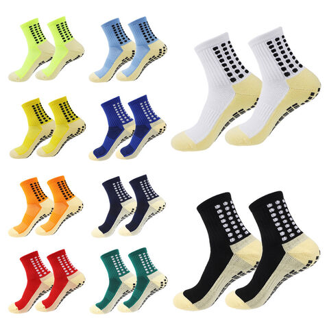Chaussettes de trampoline, chaussettes de football, mi-mollet, caoutchoutées, semelle éponge épaisse, chaussettes de sport antidérapantes avec fond en silicone.