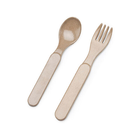 Ensemble de couverts biodégradables 100% naturels en balle de riz pour l'alimentation de bébé - Ensemble cuillère et fourchette