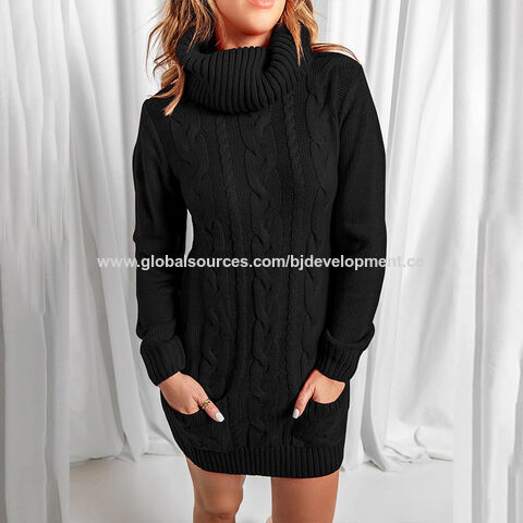 Vente en gros d'usine, haut en tricot chaud de printemps et d'automne, pull côtelé, col roulé, longue robe pull for sale at factory direct price