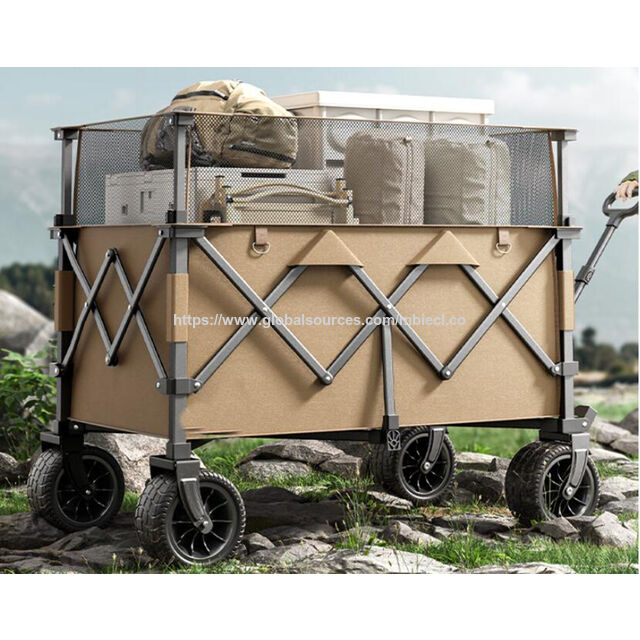 Brauner, tragbarer Faltwagen im neuen Design, großes Fassungsvermögen, Camping-Einkaufswagen, hochwertige Handwagen for sale at factory direct price