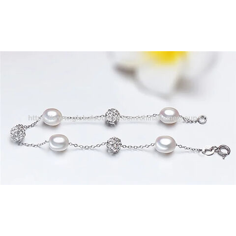 سوار من الفولاذ المقاوم للصدأ مُزين باللؤلؤ الصناعي والزركونيا، تصميم حسب الطلب for sale at factory direct price