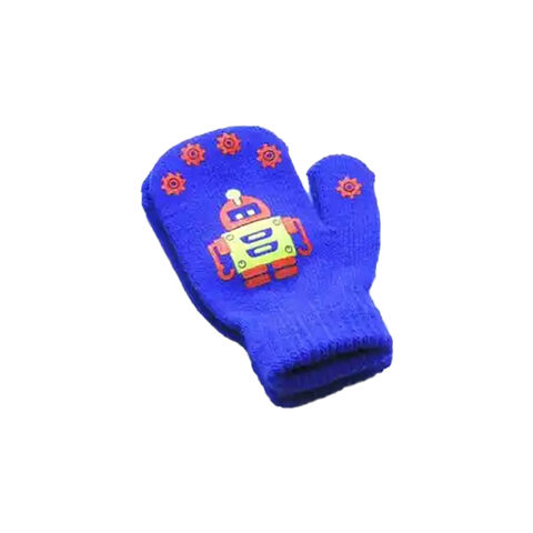 Guantes cálidos para niños de color sólido con lindos estampados de robots, guantes de punto antideslizantes para niños for sale at factory direct price