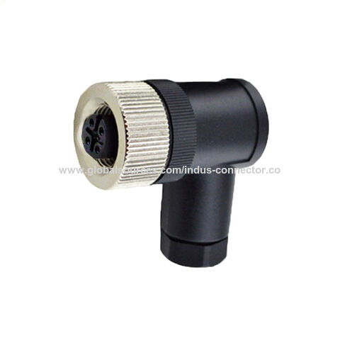 Conector fêmea M12 de 90° com 5 pinos, código B, plástico pré-fabricado, à prova d'água, parafusos de latão niquelado. for sale at factory direct price