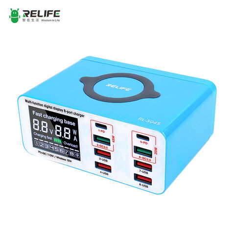 RELIFE RL-304S Multifuncional Digital Disply 8 Puerto Cargador/Voltaje Amplio for sale at factory direct price