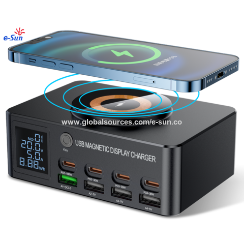 Station de charge sans fil Qi USB universelle 8 ports 140 W avec écran séparé pour iPhone 15, 14 Pro, iPad, Samsung