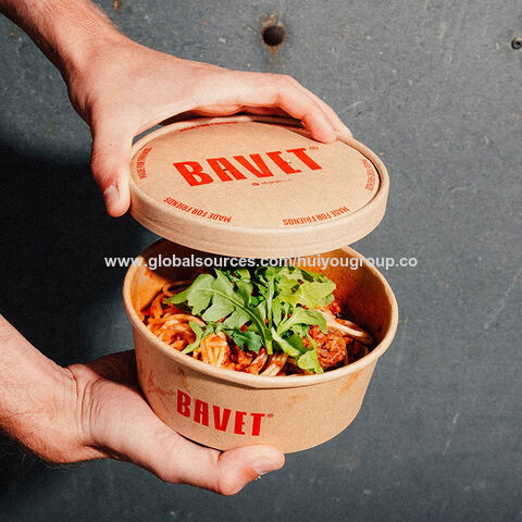 Tazón de papel para alimentos, contenedor desechable con logo personalizado para llevar, taza de papel para comida rápida, ensaladera, poke bowl, tazón de papel kraft con tapa