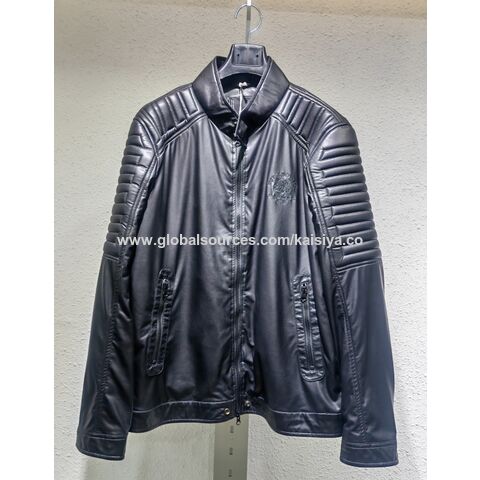 Veste en cuir pour homme, mode, col montant, veste en PU coupe-vent, blouson de moto zippé pour hommes for sale at factory direct price