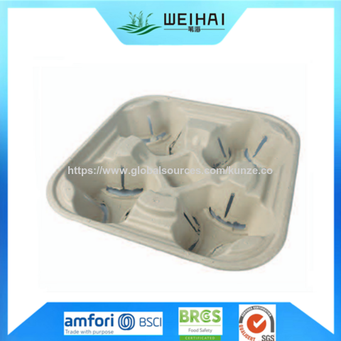 Portavasos Desechables Biodegradables de 4 Celdas, Bandejas para Llevar, Pulpa de Bagazo, Soportes para Vasos de Café, Transportadores de Bebidas