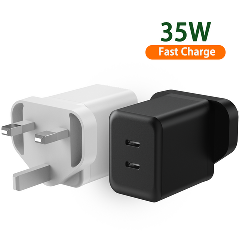 Chargeur rapide mural GaN 35W double USB C PD, prix usine Shenzhen, noir et blanc, OEM, avec standard US EU UK AU