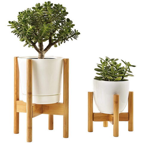 Pot de Fleur en Bois de Bambou Massif Réglable pour Plantes d'Intérieur et d'Extérieur - Support de Pot de Fleurs Design