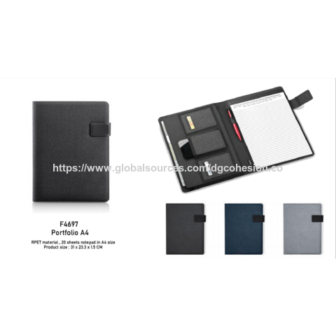 A4 Portfolio aus RPET-Material, 20-Blatt-Notizblock in A4-Größe, Telefonhalter, Kartenhalter