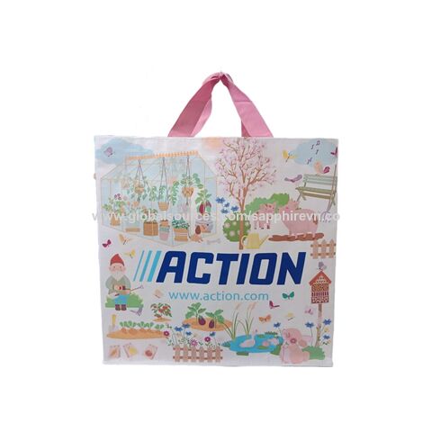 Shopping bags made of PP woven with lamination, Eco- friendly bag, Recycled woven bag with Laminated-Action design for sale at factory direct price