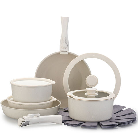Juego de utensilios de cocina antiadherentes con mango desmontable