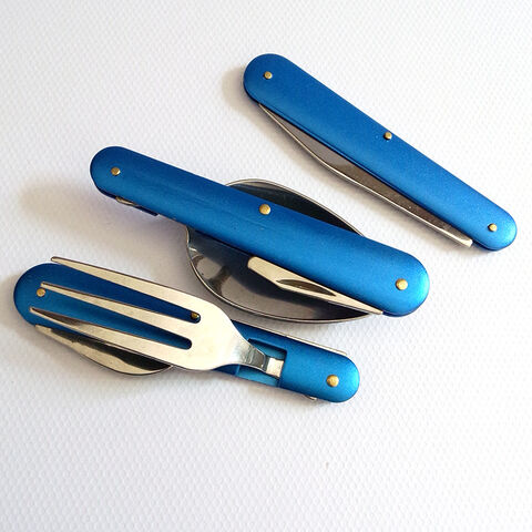 Camping Besteck Set Edelstahl Gabel Messer Löffel Flaschenöffner mit Aufbewahrungstasche
