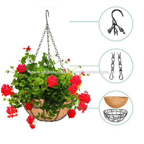 Fabricantes suministran cesta colgante redonda de hierro forjado con diseño de coco y palmera, cesta decorativa para flores simuladas, maceta ecológica para plantas verdes. for sale at factory direct price