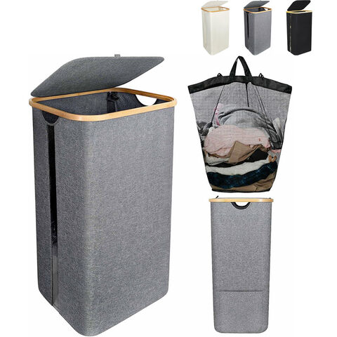 Wäschekorb im japanischen Stil mit großem Fassungsvermögen, faltbarer Wäschesammler aus Bambusstoff mit Sichtfenster und Deckel for sale at factory direct price