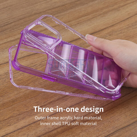 3 em 1 Puffer TPU Cor Sólida Design Hard PC Frame Cell Cover Phone Case para Iphone 15 Pro Max 14 Plus
