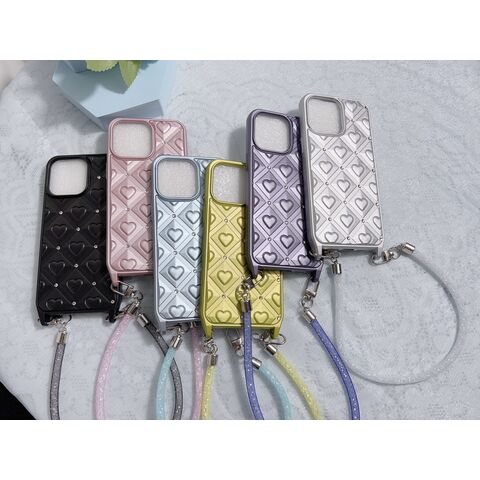 Electrochapado tridimensional diamante corazón patrón TPU PC electrochapado radio grabado cubierta del teléfono para el iphone 15pro max