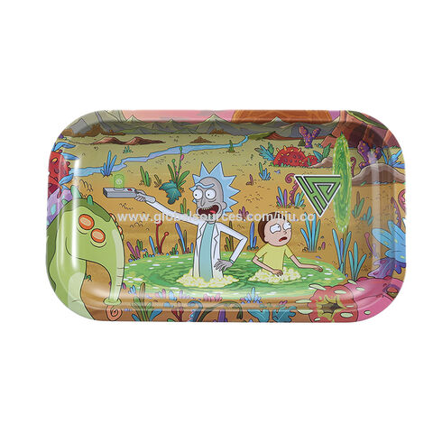 27*16cm Classic Custom Metal Tobacco Weed Rolling Tray Rick and Morty Design for sale at factory direct price