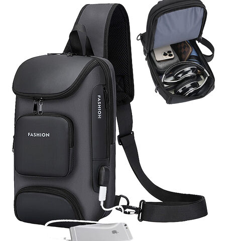 Wasserdichte Sling Bag für Herren mit USB-Ladeanschluss, Leichter Freizeitrucksack