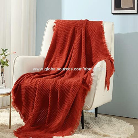 Couverture tricotée douce et confortable en acrylique gaufré de taille personnalisée MU, couverture tricotée épaisse de couleur unie pour le printemps, l'été et l'automne