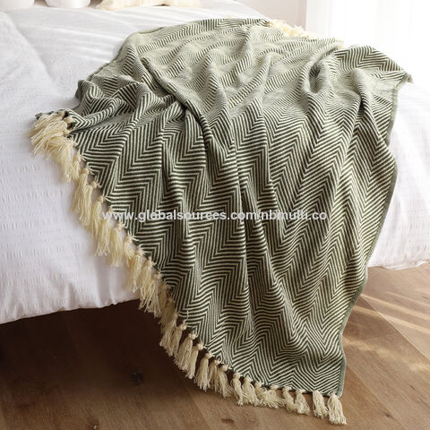 Plaid MU Bohème à franges tricotées, style vintage, doux, chaud, léger, décoratif, en acrylique, couleur personnalisée, couverture TV tricotée
