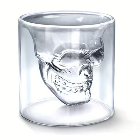 Vaso de chupito promocional con forma de calavera de terror, 75 ml/2,5 oz, de vidrio, sin pie, para bar, personalizado de fábrica, 1 unidad