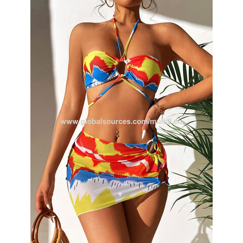 Nuevo conjunto de bikini de tres piezas deslumbrante de Europa y Estados Unidos 2024 Amazon traje de baño sexy bikini ropa de playa