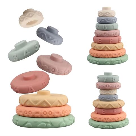 Blocs de Construction en Silicone pour Bébés, Jouet d'Empilage
