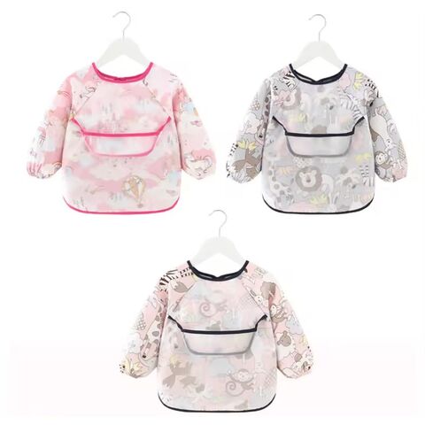 Baberos impermeables para bebés, batas para niños, ropa anti-manchas para bebés, ropa para comer para niños, baberos impermeables de manga larga con bolsillo