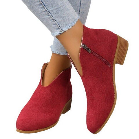 Desain Baru Sepatu Bot Wanita Hak Tebal Kulit Ukuran Besar Musim Dingin Sepatu Bot Pergelangan Kaki Wanita Pendek Polos for sale at factory direct price