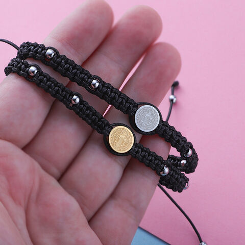 Individuelles Logo Schönes Großhandel Heiß Verkaufendes Schwarzes Seilarmband Handgefertigtes Geflochtenes Verstellbares Armband
