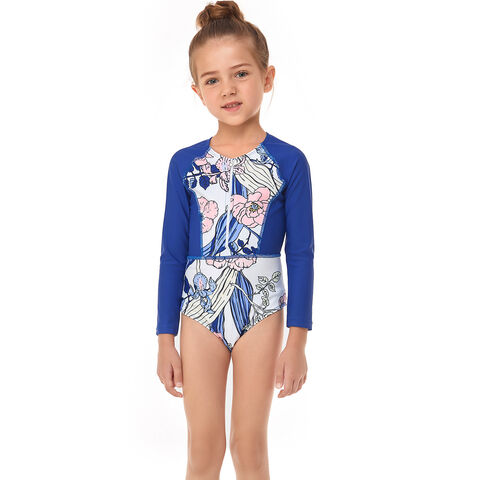 Maillot de Bain Fille Une Pièce Anti-UV Manches Longues Fermeture Éclair, Maillot de Bain Personnalisé avec Impression par Sublimation en Gros