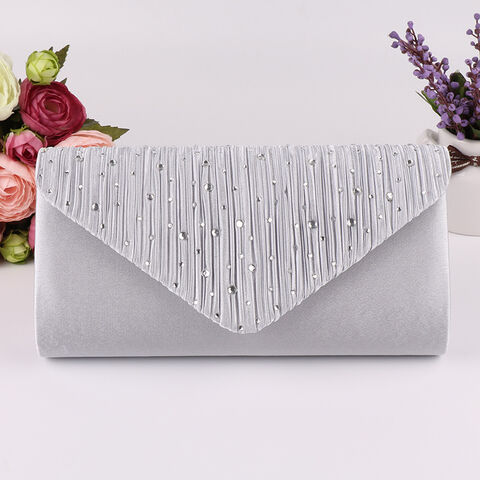 New Women's Party Clutch Bag Colored Satin Inlaid Diamond Hot Diamond Dinner Bag Evening Dress Wedding Bag for sale at factory direct price