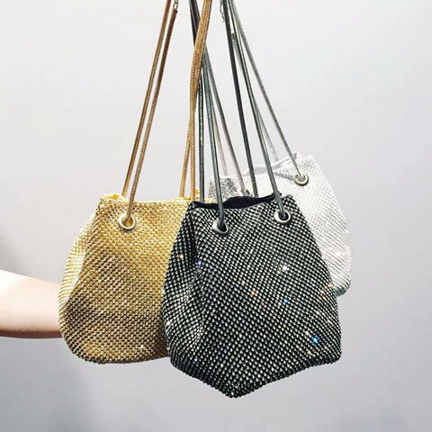 Wedding Party Fashion Luxury Bling Rhinestone Bucket Evening Bag Vintage Trendy Evening Diamond Clutch Bag for sale at factory direct price