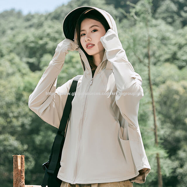 Roupa de proteção solar com capuz, fina, de secagem rápida, com proteção UV Upf 50+ e LOGOTIPO personalizado de novo design para exterior, KRE-FM09