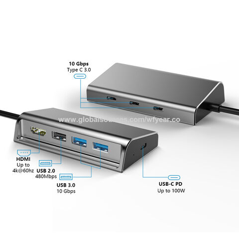 Concentrador USB 3.0 de 8 Puertos con Adaptador 4K, Carga Rápida y RJ45 100M - Estación de Acoplamiento Multifunción Directa de Fábrica para Ordenadores y Macbook